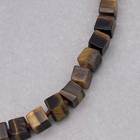 Tiger Eye Chunky Cubes Necklace Silver Tone Lobster Closure 17 to 19 Inch - Picture 3 of 6